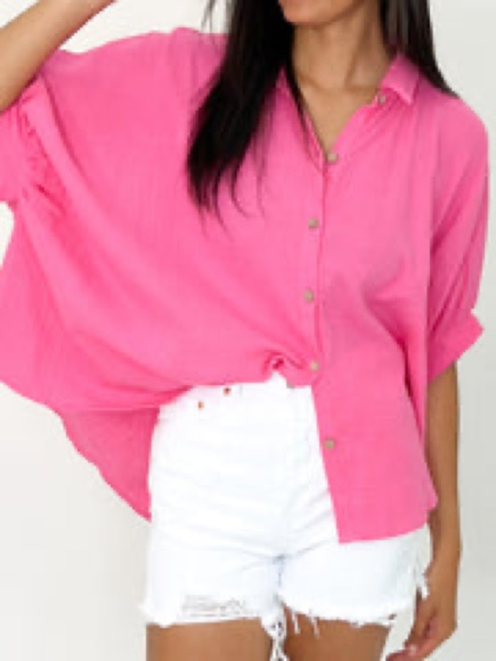Shop Talulah Small Pink Cotton Gauze Button Down Dolman Sleeve